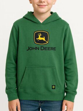 John Deere Hoodie | Youth XXL (18) | Unisex | Green Fleece Pullover with Logo